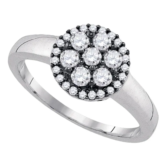 Sterling Silver Round Diamond Flower Cluster Ring 12 Cttw gndatlanta Rings Sterling Silver Round Diamond Flower Cluster Ring 12 Cttw gndatlanta Rings