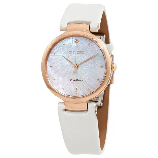 Watches JMS always Original Citizen Mother of Pearl Dial White Satin Ladies Watch EM085322D Watches JMS always Original Citizen Mother of Pearl Dial White Satin Ladies Watch EM085322D
